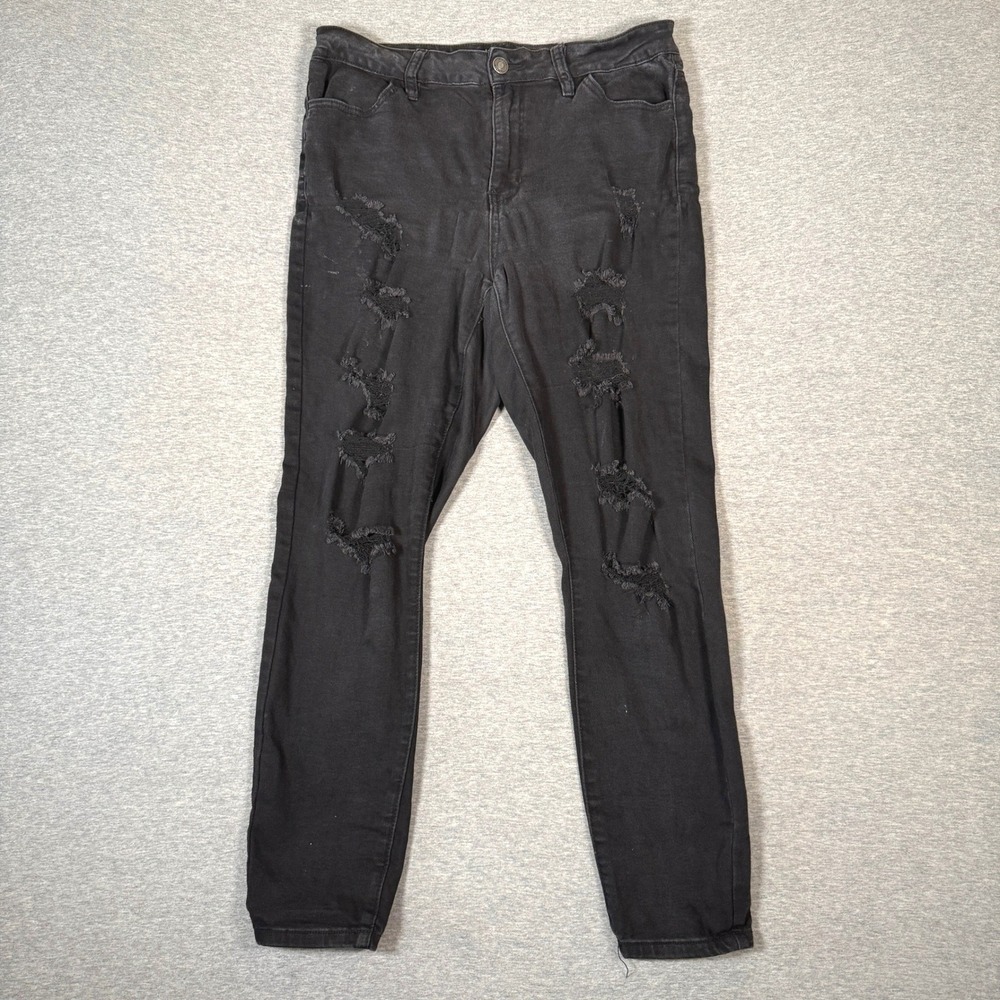 Rue21 Rue+ Womens Size 14 Distressed Skinny Jeans Black Ripped High Rise Denim